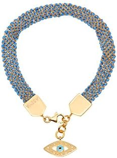 Assya Gold and Blue Weaved Bracelet with Eye Charm of Length 18cm