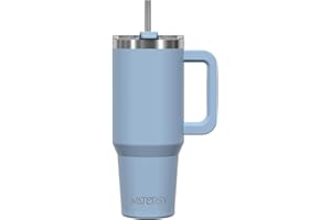 WATERSY 30oz Vaso con Pajita, Taza Termica de Café con Asa, 891 ml Vaso Termico de Acero Inoxidable, Termo Viaje Doble Pared para Frío y Caliente, Travel Mug (Blue Spruce)