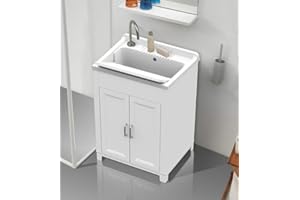 Arredobagnoecucine Mobile lavatoio,cm.60x50x85, in kit, 2 ante,vasca e asse lavapanni,resina bianco