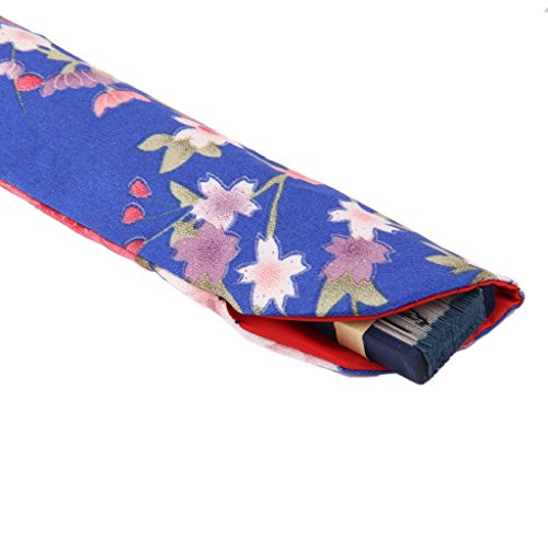 Gazechimp Seiden Schmetterling Sakura Faltbar Handfächer Klappfächer Fächer mit Taschen Beutel Blau - 7