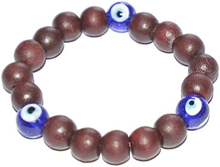 UNISEX RED AGARWOOD AND BLUE EVIL EYE TIBETAN BUDDHIST MALA PRAYER BEAD BRACELET (For spiritual guidance and protection)