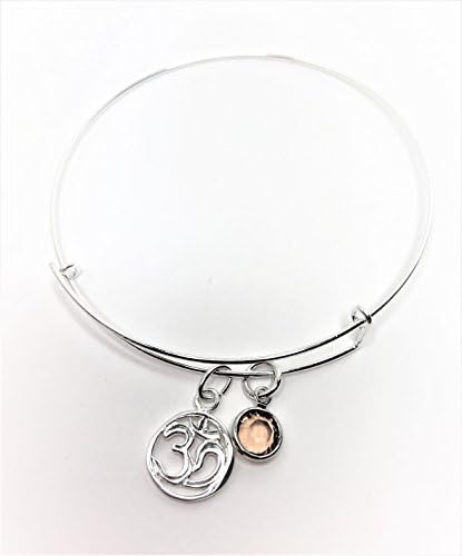 OM Yoga Charm Birthstone Bangle in Sterling Silver