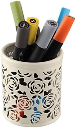 Wors Endy Mode Pen Holder Generic Organizer Metal Hollow Flower Design Stationery Pen Pencil Cosmetic Holder Container White