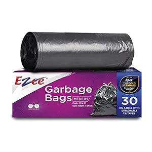 Ezee Garbage Bags/Dustbin Bags/Trash Bags - Medium - 19x21 inches - Pack of 3, Black - (30 Bags Per Roll)