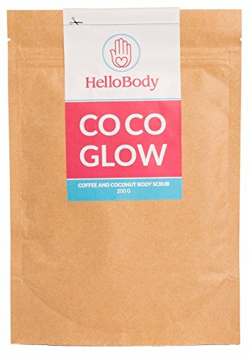 Kaffee Peeling Body Scrub | Coco Glow | HelloBody Körperpeeling | für Gesicht & Körper | Männer & Frauen | mit Hautpflegeöl | hilft gegen Hautprobleme, Cellulite, Akne & Schwangerschaftsstreifen | 200g