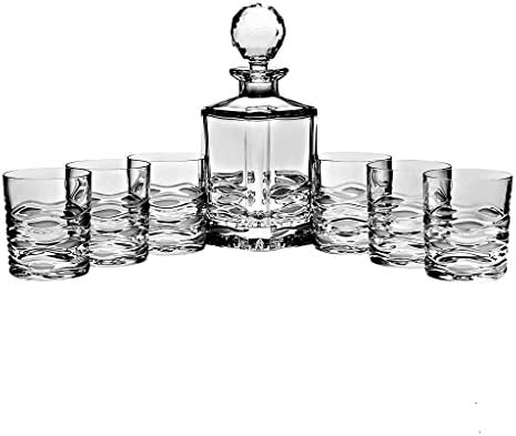 Set of 7 pieces, whiskey set, 6 whiskey glasses +1 decanter "WAHE" transparent, lead crystal modern style modern style (GERMAN CRYSTAL powered by CRISTALICA)
