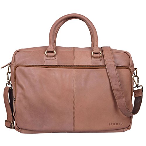 STILORD  Aaron  Umh  ngetasche Leder 15 6 Zoll Laptoptasche Aktentasche B  rotasche Unitasche mit Schultergurt Business Vintage  Farbe cognac - hellbr
