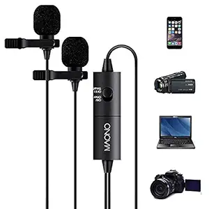 Maono AU-200 Dual Collar Lavalier Microphone, Condenser Clip on Mic for Youtube Recording, Mobile phone, pc,