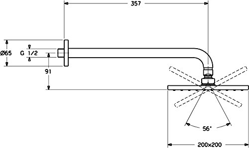 Hansa Kopfbrause Hansaviva Brausearm 350 mm, Brauskopf 200 x 200 mm, verchromt, 44260240 - 2