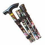 Walking Stick, Easy Adjustable Height Folding Extendable Walking Cane, Lightweight Flexible and Durable Walking Aid Mobility Aid Collapsible Walking Stick (Black Flower)