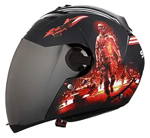 Steelbird SBA-2 7Wings Seal Full Face Graphic Helmet (Large 600 MM, Matt Black/Red Helmet Fitted with Clear Visor and Extra Silver Visor)