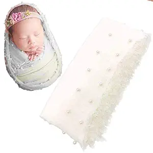 BABYMOON Newborn Photography Wrap | Handmade Pearl Decor Wrap Blanket for Baby Photo Props | 35.5 X 67 inch Newborn Photo Shoot Outfits