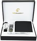 Geschenkset Herren Armbanduhr- weiß -  Taschenlampe  LED - Brieftasche -Stift