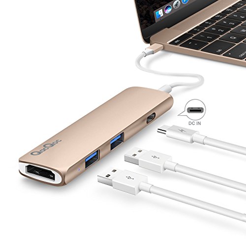Bqeel GN22B USB C HUB Aluminum Premium Typ-C-Multi-Port Adapter mit 1 Typ-C Ladeanschluss, 1 4K HDMI(30Hz) Videoausgang und 2 USB 3.0 Ports ultra leicht und mobil für Typ-C Computer und Tablets wie MacBook Pro 2016, MacBook 2015/2016, Google Chromebook 2016 (Golden)
