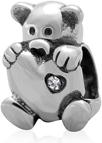 Soulbead Bear Hug a Heart 925 Sterling Silver with Clear Crystal Charm Bead for Valentines Gifts