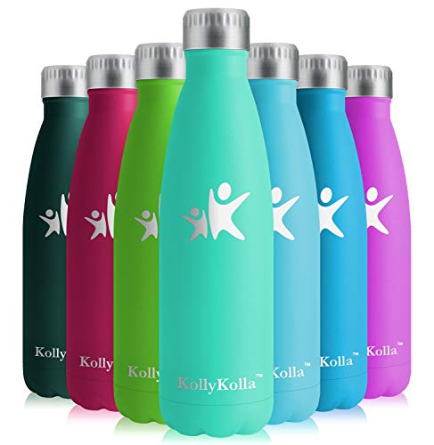 KollyKolla Bottiglia Acqua in Acciaio Inox, 500ml Senza BPA Borraccia Termica, Isolamento Sottovuoto a Doppia Parete, Borracce per Bambini, Scuola, Sport, All'aperto, Palestra, Yoga, Menta