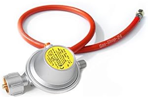 GAS-SHOP-24 30 mbar Caravan Anschluss-Set mit GOK Druckminderer/Caravanregler + Gasschlauch 40 cm (1/4" x RVS 8 mm) Austausch-Set Regler Regulator Wohnmobil Reisemobil Camper Gas Schlauch