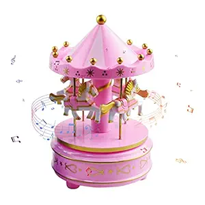 Aoccy Carousel Music Box 4-Horse Rotating Baby Musical Toy Christmas Gifts Birthday Presents for Girls Kids Children Daughter Friends