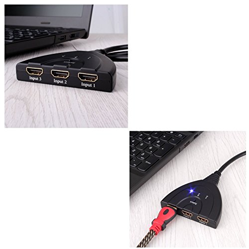 HDMI Switch, 3 Port HDMI Switche mit Pigtail HDMI-Kabel, vergoldete Stecker, 1080p & 3D-Unterstützung, HDMI Switcher Splitter für HDTV, PS3, XBOX ONE, 360, Bluray Player, DVD-Player etc. - 4