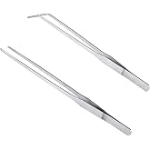 MMOBIEL 2 Pcs Stainless Steel Tweezers/Tong 27cm / 10.6 inch Extra Long Straight/Curved with Precision Serrated Tip for Aqua