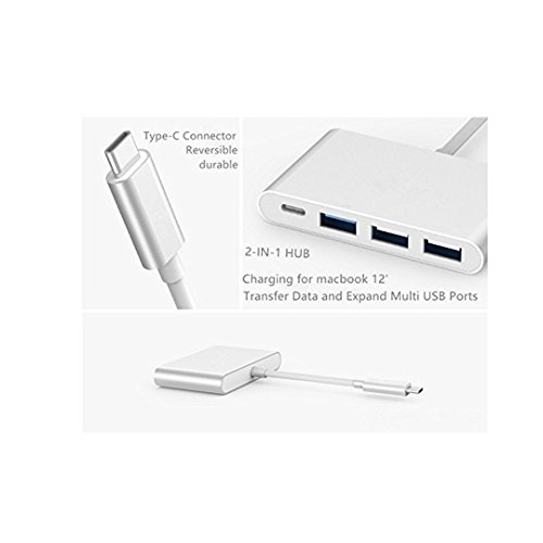 USB-C Hub FeBite 4 In 1 USB 3.0 Typ C Adapter mit Netzteil für Lade- und Datenübertragung, kompatibel mit Macbook Google ChromeBook und anderen Geräten mit USB-C Port (SILVER) - 2