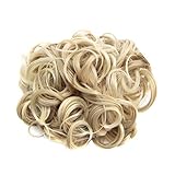 PrettyWit Hair Bun Extension Short Messy Curly Easy Stretch Hair Combs Clip in Ponytail Extension Scrunchie Chignon Hairpieces-Pale Golden Blonde and Bleach Blonde 24T613