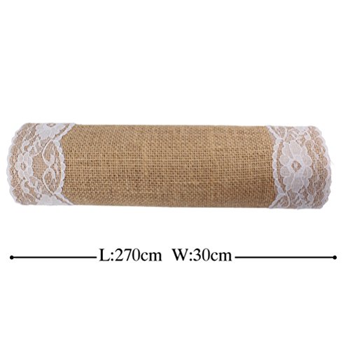 SevenMye Tischläufer aus Jute und Spitze, 30 x 270 cm, bestickt, für Hochzeitsfeier-Dekoration weiß - 2