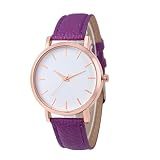 Bovake Mode Uhren Leder Edelstahl Männer Frauen Stahl Analog Quartz Armbanduhr (Lila)
