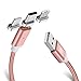 Price comparison product image ALTech 3 in 1 Rose Gold Strong Magnetic Nylon Braided Micro USB Charging And Data Transfer Sync Cable With LED Indicator Apply for Type-C Android phone iphone