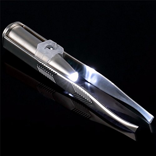asentechuk® Edelstahl Oblique Mund LED-Licht Augenbrauen-Pinzette Clip Zange Make up Beauty Werkzeug - 7