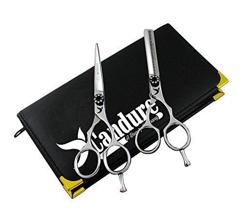 CANDURE® – Professionell Haarscheren Set Mikroverzahnt Effilierschere Modellierschere Friseur Scheren Set, 5,5“ (13,97cm) – Haarschneideschere – friseurscheren – Schwarz - 3