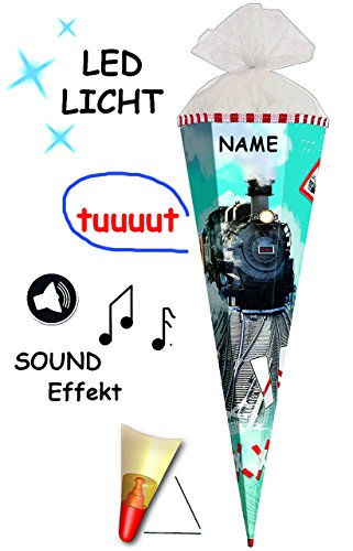 Schultüte – “ Eisenbahn – Lokomotive “ – 22 / 35 / 50 / 70 / 85 cm – Zuckertüte Roth – ALLE Größen – rund oder eckig – mit / ohne Holzspitze – für Jungen / Geschenktüte / Lok Bahn Zug – Schiene – Dampflok / Fahrzeuge - 4