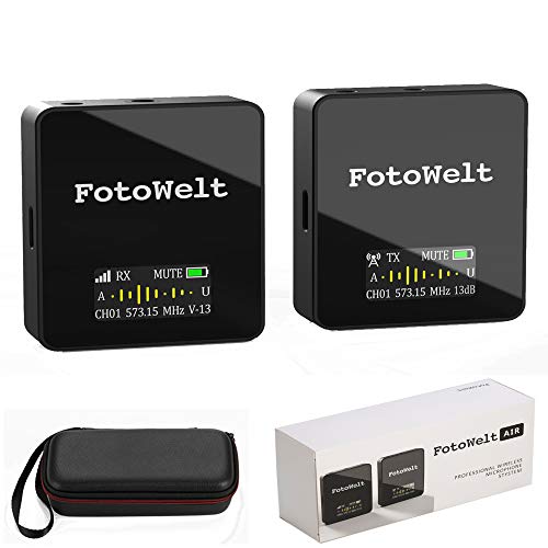 Fotowelt AIR 36 Canali UHF Wireless lavalier Microphone Senza fili Microfono Integrato Batteria Compatibile per Canon Nikon Fotocamera DSLR Panasonic, Videocamera XLR e Smartphone (70m-229 piedi)