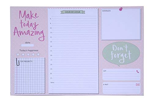 Tri-Coastal Design - Planificateur journalier perpétuel de bureau - Agenda de table pour bureau sans date - Fantaisie colorée - Block notes de notes (today)