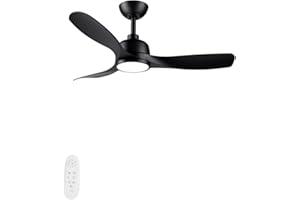 CJOY 42 inch Ceiling Fans with Lights and Remote, Black Ceiling Fan with Lamp, Quiet DC Reversible 3 Blades, 3 Colour Temperatures, 6 Speeds, Dimmable LED Fan Light for Bedroom
