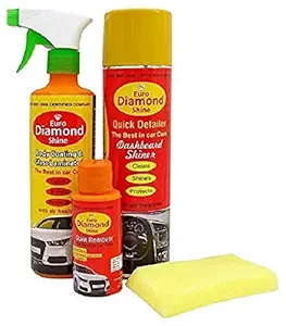 Euro Diamond Shine Car Dashboard/Body Coating & Glass Laminated/Stain Remover & Sponge Packs of 4