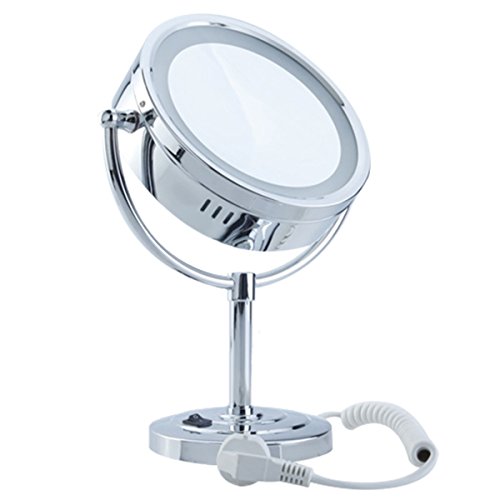 DXP Kosmetikspiegel mit LED Beleuchtung, Normal und 7 Fach Vergrößerung, Schminkspiegel Zweiseitig Standspiegel 360°Drehbar YTL9700