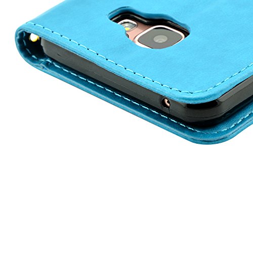 Galaxy A5 (2016) Hülle, Fraelc® Handyhülle Samsung Galaxy A510F 2016 Lederhülle Flip Tasche mit Kartenfächer und Standfunktion Schmetterling Blau Muster Schutzhülle mit 1x Displayfolie + 1x Eingabestift - 5