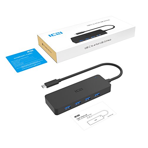 ICZI USB C HUB, 4x USB 3.0 Ports, vernickelt Stecker, schlank Entwurf mehr dünn, für MacBook, Windows Laptop andere USB C kompatibel Geräten, Schwarz - 7