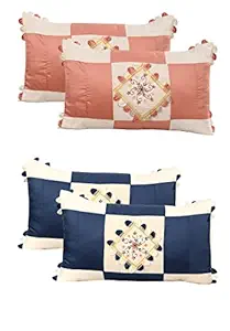 ZAINHOME Embroidered Cotton Pillow Covers (17x27 Inches, Multicolour) - Set of 4 Pieces