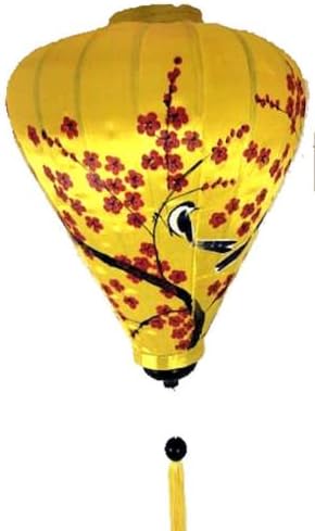 VIETNAMESE ORIENTAL FLORAL SILK BAMBOO HANDCRAFTED LANTERN LAMP chinese 53cm Yellow