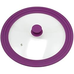 bremermann Couvercle en Verre Universel avec Bord en Silicone, 30/32/34 cm, Grande (Violet)