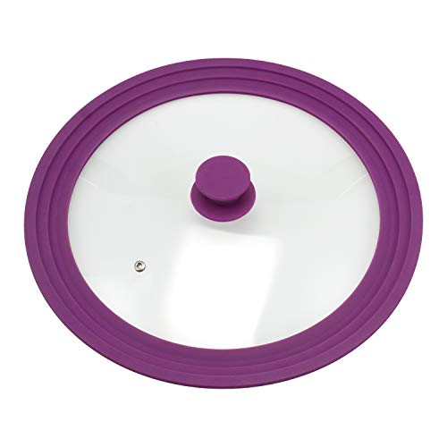 bremermann Couvercle en Verre Universel avec Bord en Silicone, 30/32/34 cm, Grande (Violet)