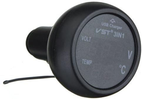 car Voltage detector - VST 3in1 Car 12V 24V Digital LED Voltmeter + Thermometer + Cigar Lighter USB Charger -Red/Red