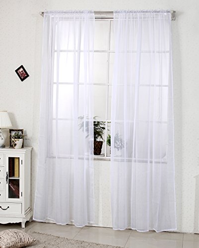 Gardine Stores 140x245 cm Weiß Vorhang mit 50mm Kräuselband transparent einfarbige Vorhänge Gardine Storesnschals Fensterschal Dekoschal Voile VH5511ws