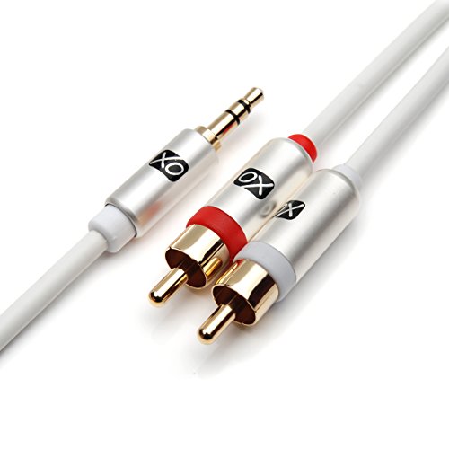 XO 3,5mm männlich auf 2 x RCA männlich Stereo Audio Kabel – 3,5 Buchse RCA männlich auf männlich – 7.5m weiß- Vergoldete Stecker. - 4