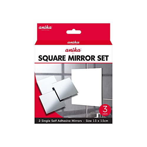 Anika Pack of 3 Self Adhesive Square Mirrors 15cm, White, 15 x 0.5 x 15 cm