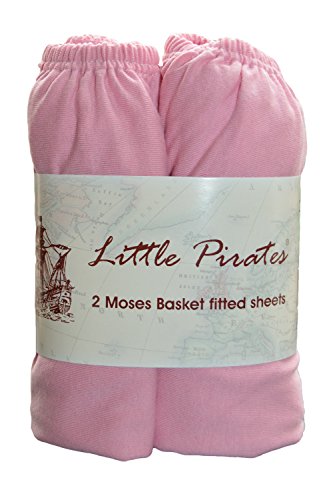2 x Baby Pram/Crib/ Moses Basket Jersey Fitted Sheet 100% Cotton Pink 30x75cm