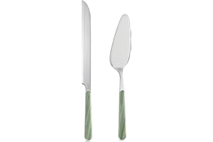 NEVA | BISTROT Texture Legno Set Dessert, Paletta e Coltello per Torta, Set Posate in Acciaio Inox, Lavaggio in Lavastoviglie, Decorazione Indelebile, Legno Abete Verde Salvia