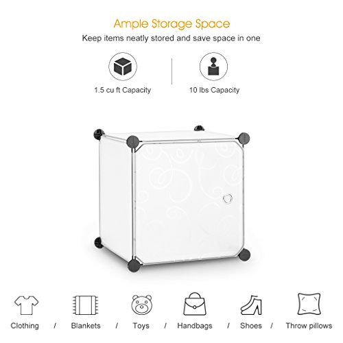 LANGRIA-Penderie-Modulable-avec-Portes-16-Cubes-Garde-Robe-de-Rangement-Portable-1-Tige-Suspendue-pour-Vtements-Chaussures-Jouets-Accessoires-Capacit-par-Cube-45-kg-Motif-Boucl-Blanc-Translucide